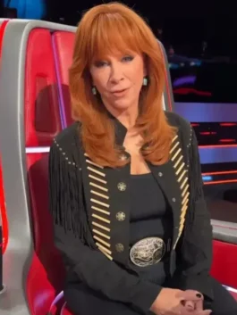 Reba McEntire Black Leather Fringe Jacket Front