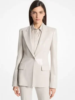 Reba McEntire Cream Sequined Blazer view look showing cream sequin texture and structured blazer fit
