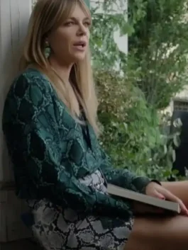 S01 Kaitlin Olson Green Snake Shirt side view showing sleeve shape, snake print, and shirt profile