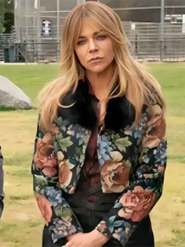 S01 Kaitlin Olson Jacquard Fur Coat front view showing collar, jacquard pattern, and coat design