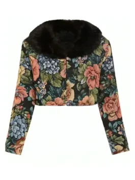 S01 Kaitlin Olson Jacquard Fur Coat view look showing jacquard pattern, fur texture, and clean fit