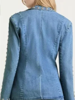 S02 Kaitlin Olson Denim Studded Blazer Back View