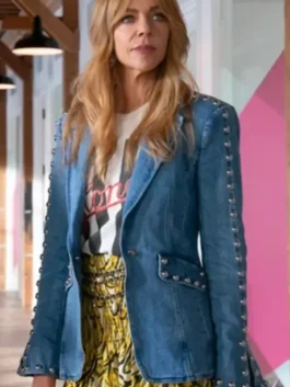 S02 Kaitlin Olson Denim Studded Blazer Front View