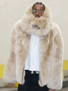 SGA Fur Coat angled view with plush fur finish and structured coat shape