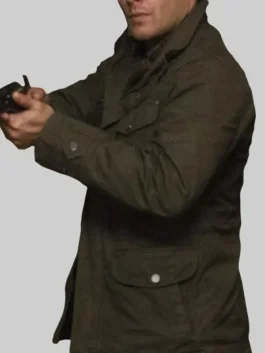 Side view of Supernatural S13 Dean Winchester Green Jacket with utility pocket design and cotton construction