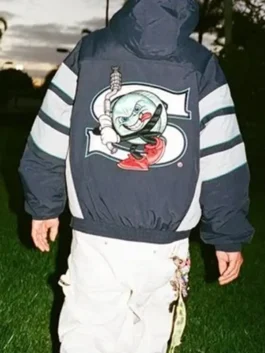 Supreme x SALEM Half Zip Stadium Jacket Back look
