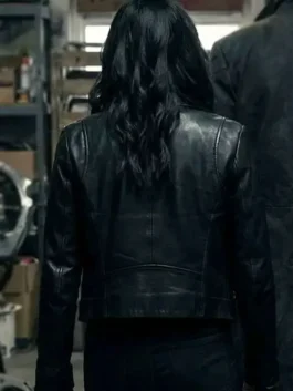 Karen Fukuhara The Boys S05 Black Leather Jacket back view with clean stitching