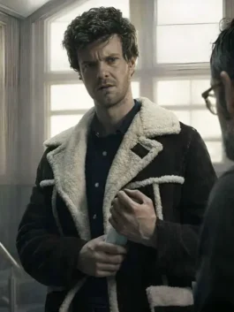 Hughie Campbell The Boys S05 Shearling Leather Jacket collar and closure close view