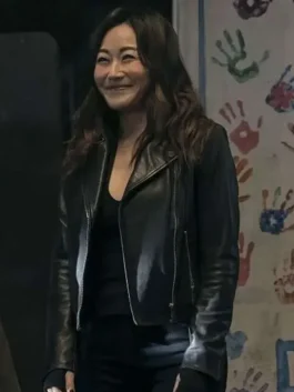 Karen Fukuhara The Boys S05 Black Leather Jacket side view with fitted sleeves
