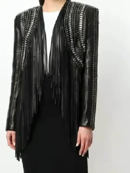 The Voice Reba McEntire Black Fringed Leather Jacket View Look