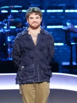 The Voice S27 Conor James Blue Spikey Jacket front view with bold blue spiked jacket design