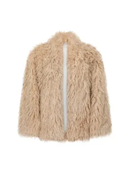 The Voice S27 LeAnn Rimes Beige Fur Jacket full view showing soft beige fur texture and relaxed fit