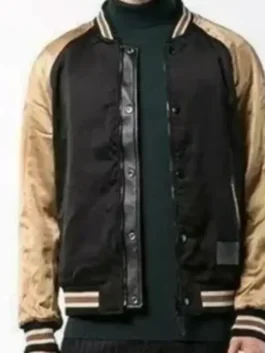 The Voice S27 Michael Bublé Varsity Jacket closure view with front fastening and fabric detail