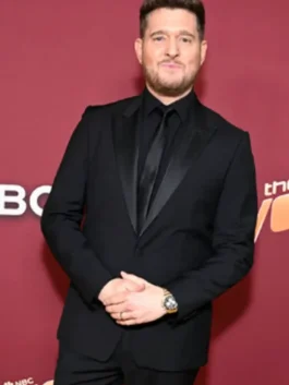 The Voice S28 Michael Buble Satin Lapel Blazer front view with satin lapel detail