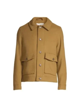 The Voice S28 Revel Day Brown Wool Jacket view showing brown wool texture, collar shape, and relaxed fit