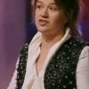 The Voice S29 Kelly Clarkson Bead Embellished Vest front view showing bead work, neckline, and vest design