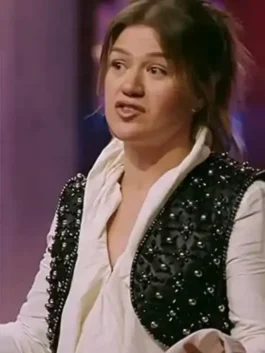 The Voice S29 Kelly Clarkson Bead Embellished Vest front view showing bead work, neckline, and vest design