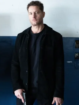 Tracker S03 Justin Hartley Black Suede Jacket full outfit look in black