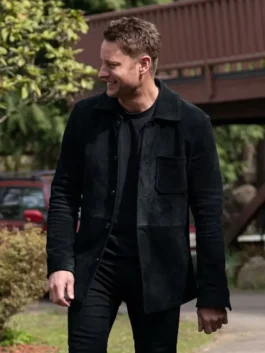 Tracker S03 Justin Hartley Black Suede Jacket front view with clean closure