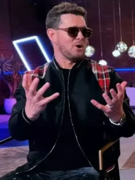 Voice S27 Michael Buble Varsity Jacket view showing varsity style, rib knitted collar, and casual fit