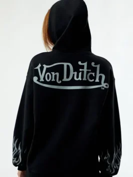 Von Dutch Logo Hoodie back view showing logo detail, hood shape, and relaxed hoodie fit