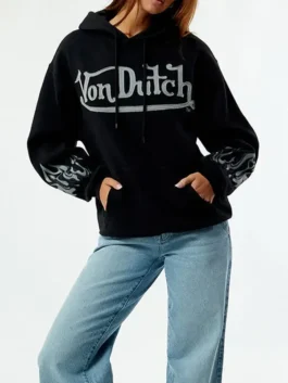 Von Dutch Logo Hoodie front view showing hooded collar, front pocket, and casual hoodie design