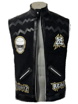 Matt Cardona 2026 Black Leather Vest full look with bold black sleeveless style