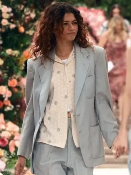 Zendaya Euphoria S03 Blue Blazer front view with clean tailored design