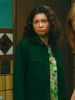 Zendaya Euphoria S03 Green Shirt Jacket front view with button closure