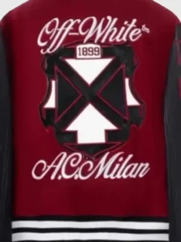 Maroon and black AC Milan x Off-White Ruben Loftus-Cheek Varsity Jacket from the iconic AC Milan and Off-White collaboration