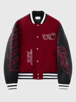 Front view of the maroon and black AC Milan x Off-White Ruben Loftus-Cheek Varsity Jacket as seen on the AC Milan star