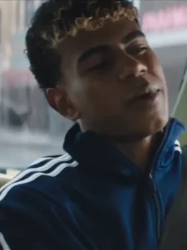 Adidas Backyard Legends Lamine Yamal Blue Jacket track edition in bold blue polyester with a stand up collar and Lamine Yamal's sharp athletic everyday silhouette.