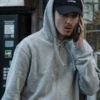 Adidas Backyard Legends Timothee Chalamet Tracksuit in soft grey fleece with a hooded collar, zipper closure and Timothee Chalamet's bold Backyard Legends everyday presence.