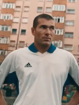 Adidas Backyard Legends Zinedine Zidane Jersey in clean white polyester with a shirt style collar and Zidane's bold Backyard Legends football icon everyday presence.