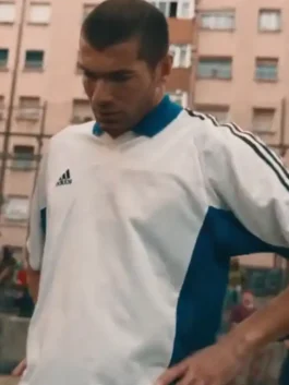 Adidas Backyard Legends Zinedine Zidane Jersey in crisp white polyester with a shirt collar and Zinedine Zidane's legendary Backyard Legends football presence.