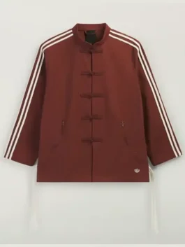 Adidas CLOT Track Jacket by Edison Chen front view showcasing professional brown finish and luxury toggle fastening.