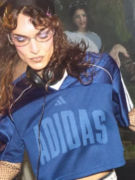 Sophie Xeon Adidas Stadium Mesh T Shirt in fresh navy blue polyester with a V neck collar and Sophie Xeon's sharp Adidas stadium mesh tee everyday presence.
