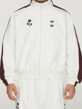 Adidas x Willy Chavarria Woven Jacket featuring a professional zipper closure and luxury white finish.