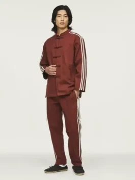 Adidas CLOT Track Jacket by Edison Chen in professional fox brown cotton with a luxury stand up collar.