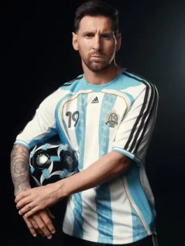 Blue and white Adidas x Kith Lionel Messi Football Jersey honoring the greatest footballer of all time Lionel Messi