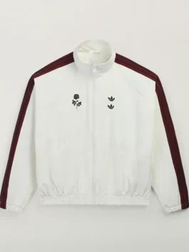 Adidas x Willy Chavarria Woven Jacket front view in professional white polyester with a luxury stand up collar.