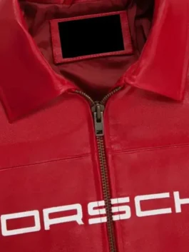 Aime Leon Dore × Porsche 993 Red Leather Jacket featuring a professional zipper closure and luxury red finish.
