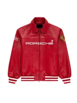 Aime Leon Dore × Porsche 993 Red Leather Jacket highlighting professional pocket architecture and luxury full length sleeves.