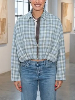 All Accor Roland Garros Aryna Sabalenka Jacket women's checkered cropped edition in bold blue and green cotton with a shirt collar and sharp everyday sports style.