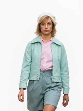 Berlin Michelle Jenner Jacket in professional green cotton with a luxury shirt style collar.