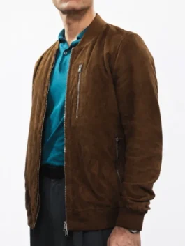Berlin Pedro Alonso Brown Jacket front view featuring a professional zipper closure and luxury brown finish.