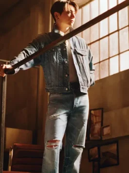 Jung Kook Calvin Klein Denim Trucker Jacket by Calvin Klein in classic denim with a shirt style collar and Jung Kook's commanding everyday CK campaign presence.