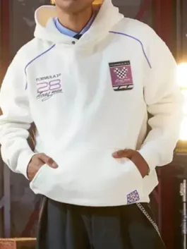 Disney x Formula 1 Velocity Mickey Mouse Hoodie in soft off-white fleece with rib knitted cuffs, kangaroo pocket and the iconic Disney x Formula 1 Mickey Mouse graphic.