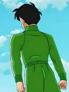 Back view of Dragon Ball Z Gohan Green Tracksuit showing green jacket and trouser design