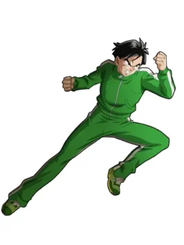 Dragon Ball Z Gohan Green Tracksuit shown in a front action pose with matching green trousers